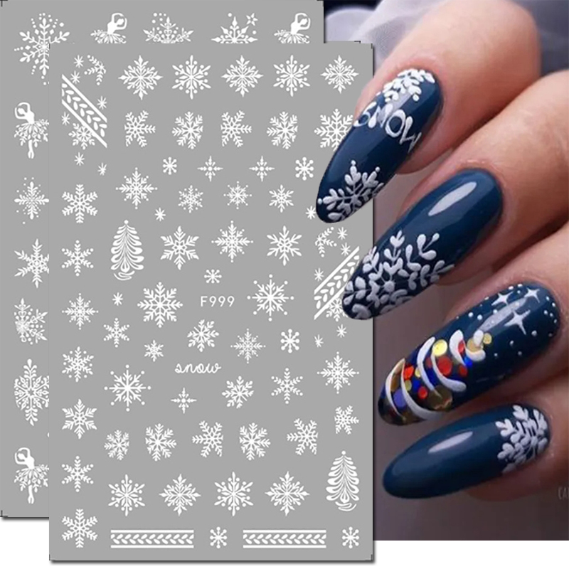 Nail Art Xmas Stickers - 3d ネイルアートステッカークリスマス冬白スノーフレーククリスマスツリーデカール爪装飾マニキュアサロン美容