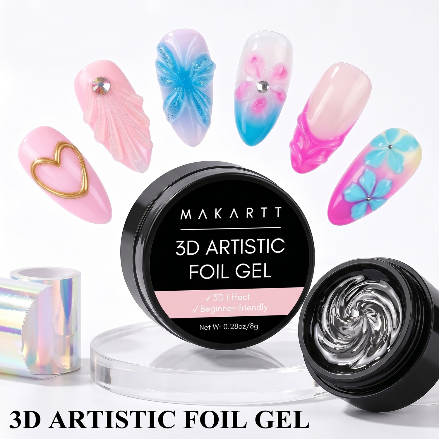 Uv Led Lamp Nail - マカート3Dネイルジェル8mlネイルフォイルグルー転写ジェル接着剤リニアシェルリップルクロームネイルパウダーアートデザインUV LEDランプ