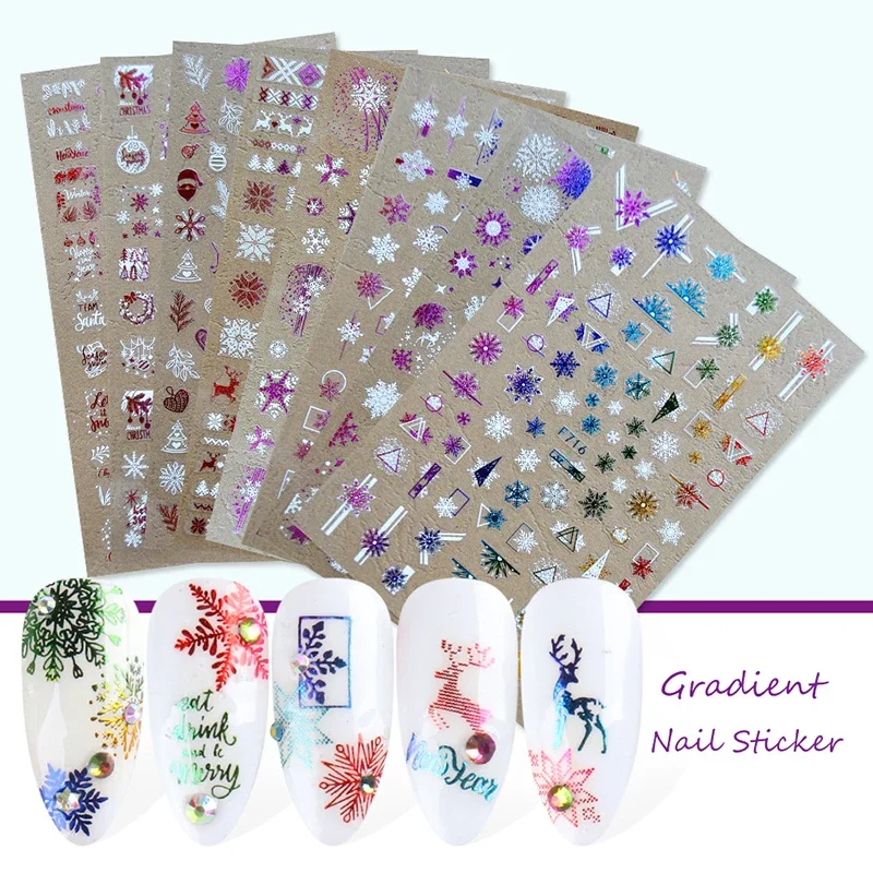 Nail Art Xmas Stickers - クリスマス用粘着ネイルステッカー,サンタクロース,スノーフレーク,クリスマスネイルステッカー,アートデザイン,マニキュアデコレーション,冬