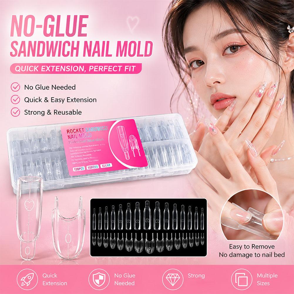 Nail Extension Form - デュアルフォームネイルエクステンションモールドセット 120個入り サンドイッチクイックビルディング UV/LEDジェルシステム ペーパーフォーム不要 付け爪チップ