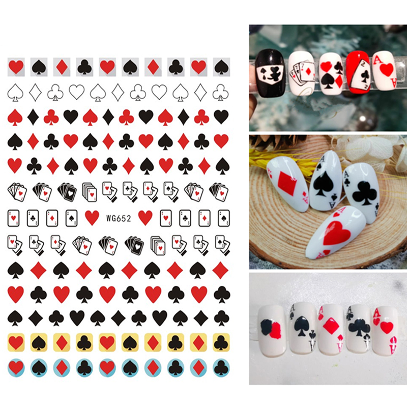 Nail Art France - 3D ポーカーデザインネイルアートステッカートランプネイル粘着装飾スペードレッドハートネイルステッカーかわいいネイルデザイン