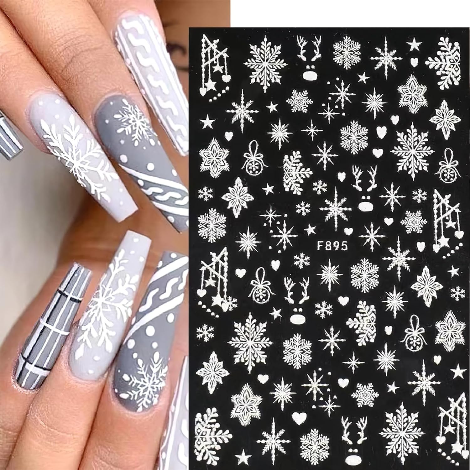 Nail Art Xmas Stickers - 3D スノーフレーク ネイル アート デカール ホワイト