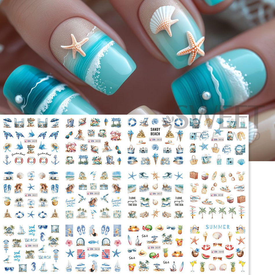 12デザイン サマーオーシャンテーマ ネイルステッカー カラ - Nail Art France のレビューと価格