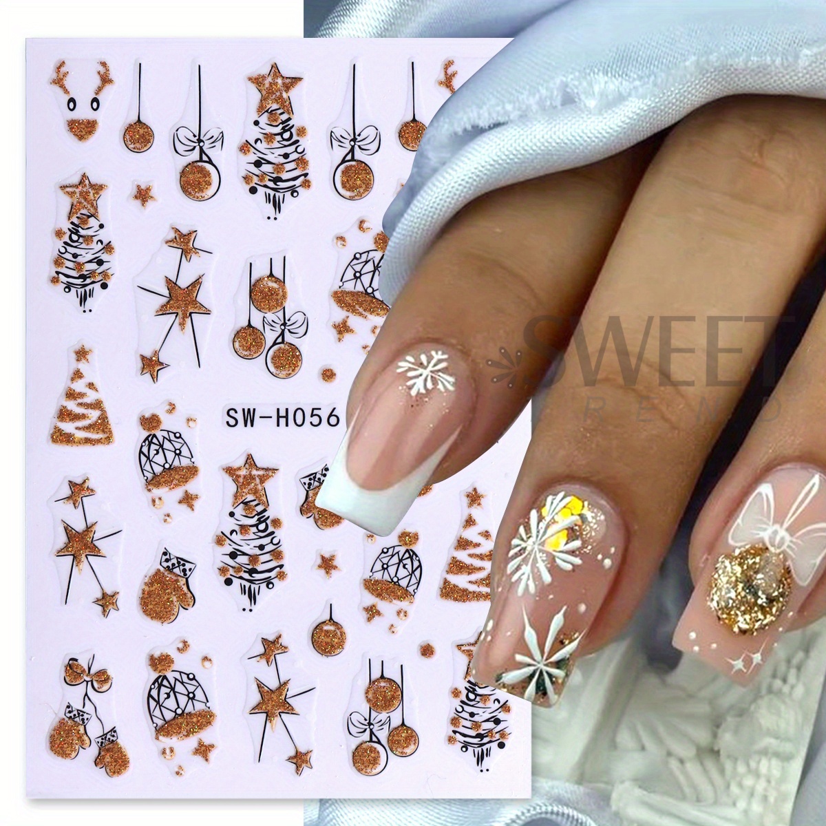 2枚のゴージャスなキラキラクリスマスネイルアートステッカー  - Nail Art Xmas Stickers のレビューと価格