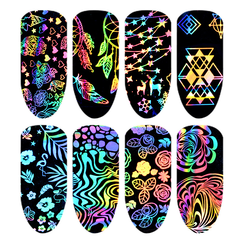 8個ホログラフィックカラフルなネイルステッカーきらめきレーザ - Nail Art Lotso のレビューと価格