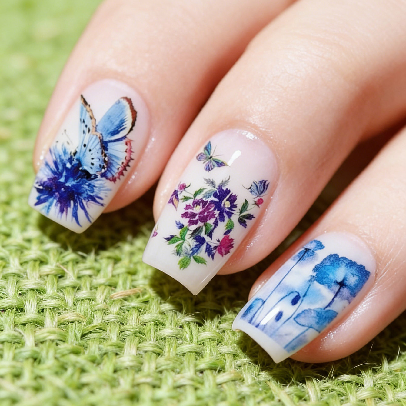 48枚入りネイルアートステッカー、春夏の花、バラ、蝶、葉っぱ - Nail Art France のレビューと価格