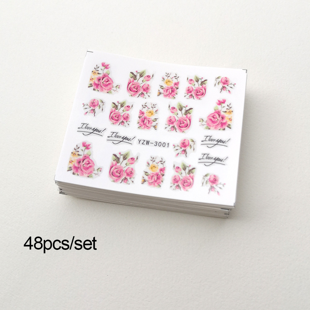 48枚入りネイルアートステッカー、春夏の花、バラ、蝶、葉っぱ - Nail Art France のレビューと価格