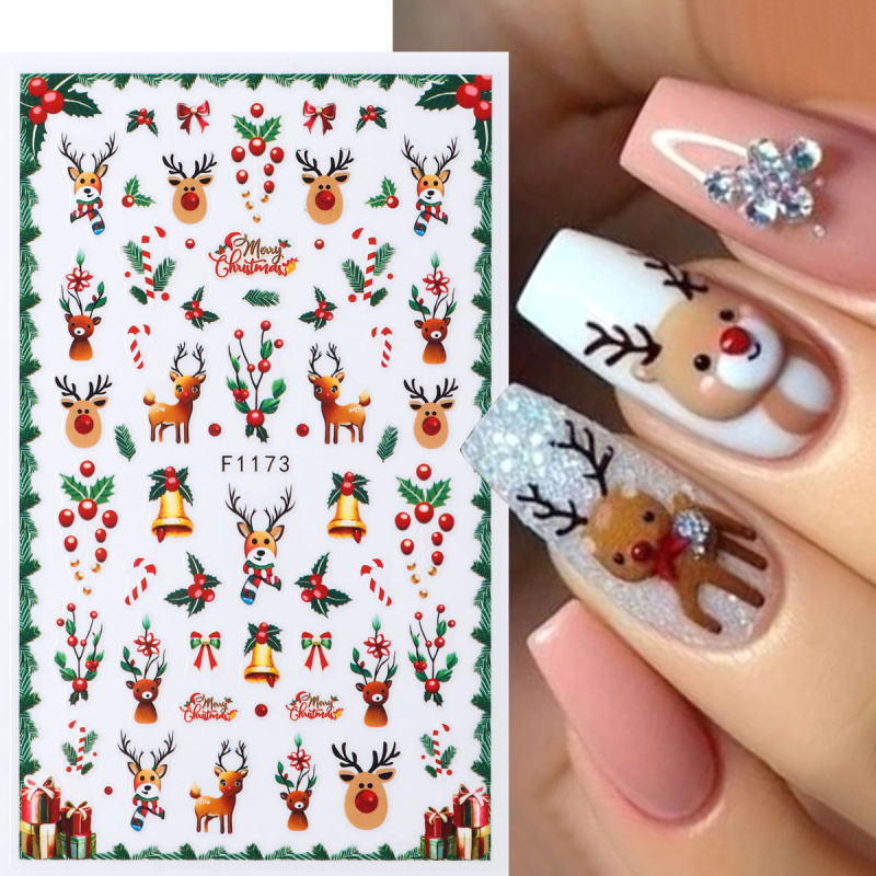 2 個のお祝いのクリスマスネイルステッカー冬のトナカイクリス - Nail Art Xmas Tree のレビューと価格