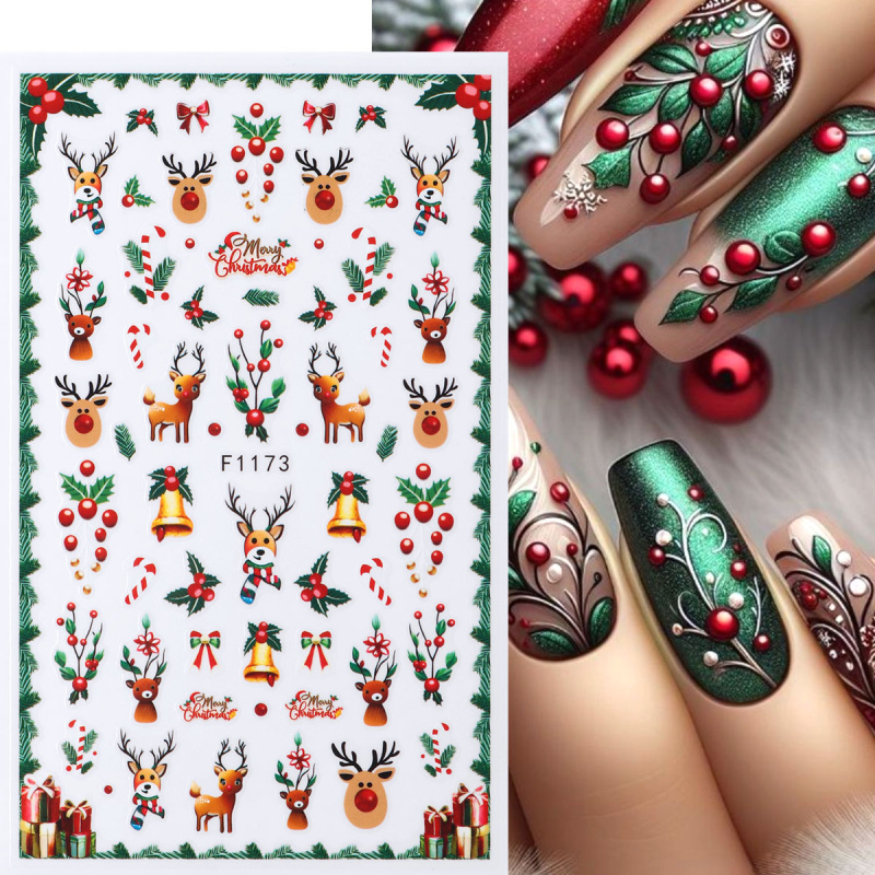 2 個のお祝いのクリスマスネイルステッカー冬のトナカイクリス - Nail Art Xmas Tree のレビューと価格
