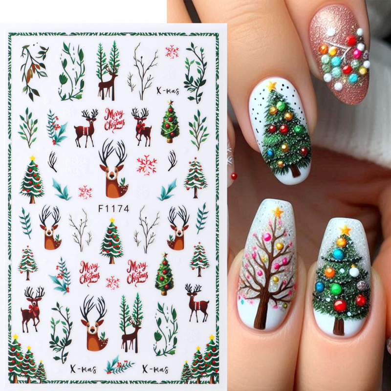 2 個のお祝いのクリスマスネイルステッカー冬のトナカイクリス - Nail Art Xmas Tree のレビューと価格