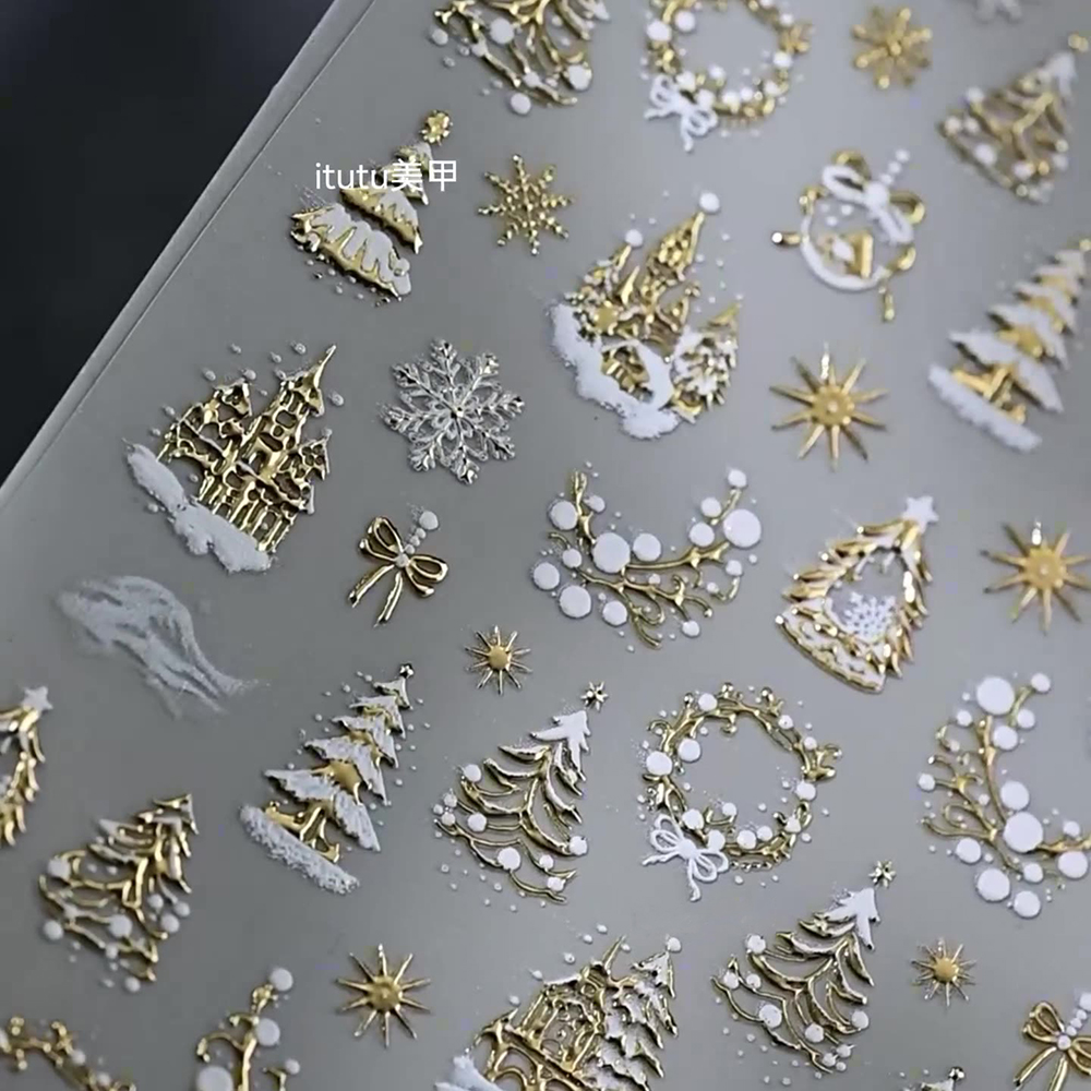 1個入り 5D ゴールド スノー クリスマスツリー リース  - Nail Art Xmas Stickers のレビューと価格