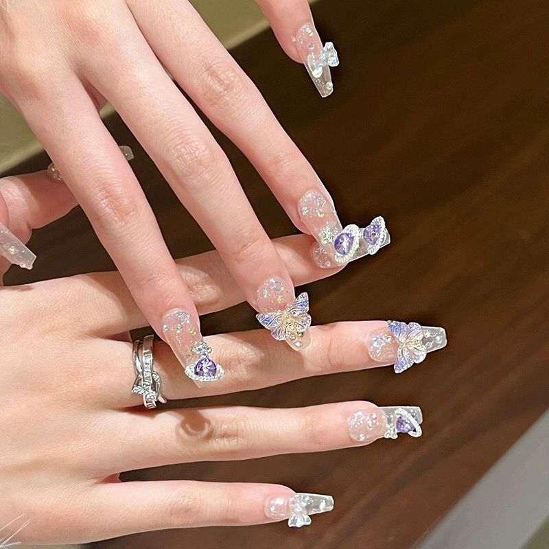 輝く蝶で手作りの偽のネイル,大きな惑星をデザインした,コーヒ - Nail Art Lotso のレビューと価格