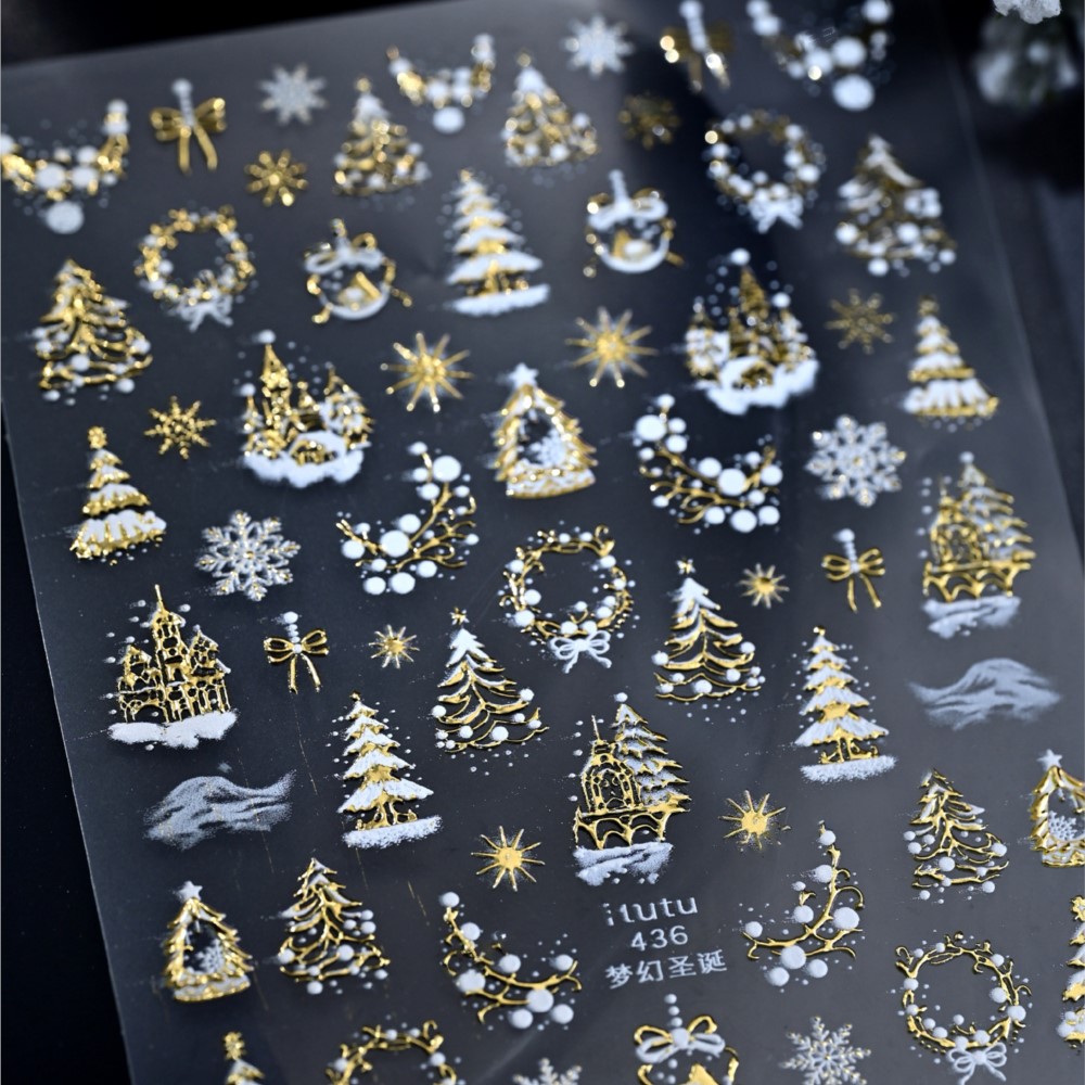 5D エンボスゴールド城/ガーランド/クリスマスツリーネイル - Nail Art Xmas Tree のレビューと価格