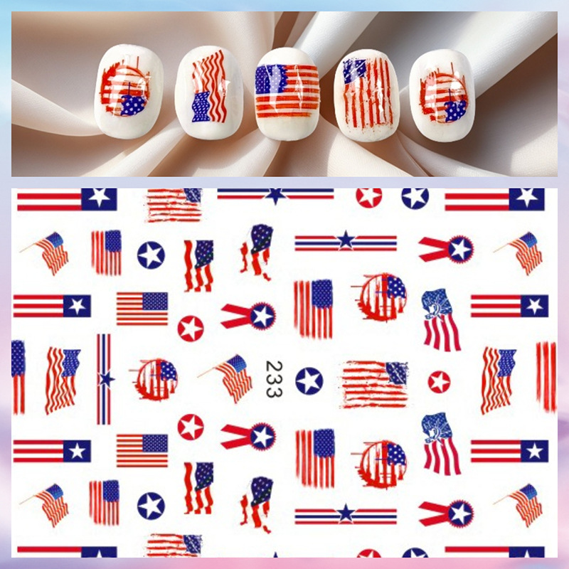 1 個 3D 独立記念日米国旗デザインネイルステッカー自己粘 - Nail Art France のレビューと価格