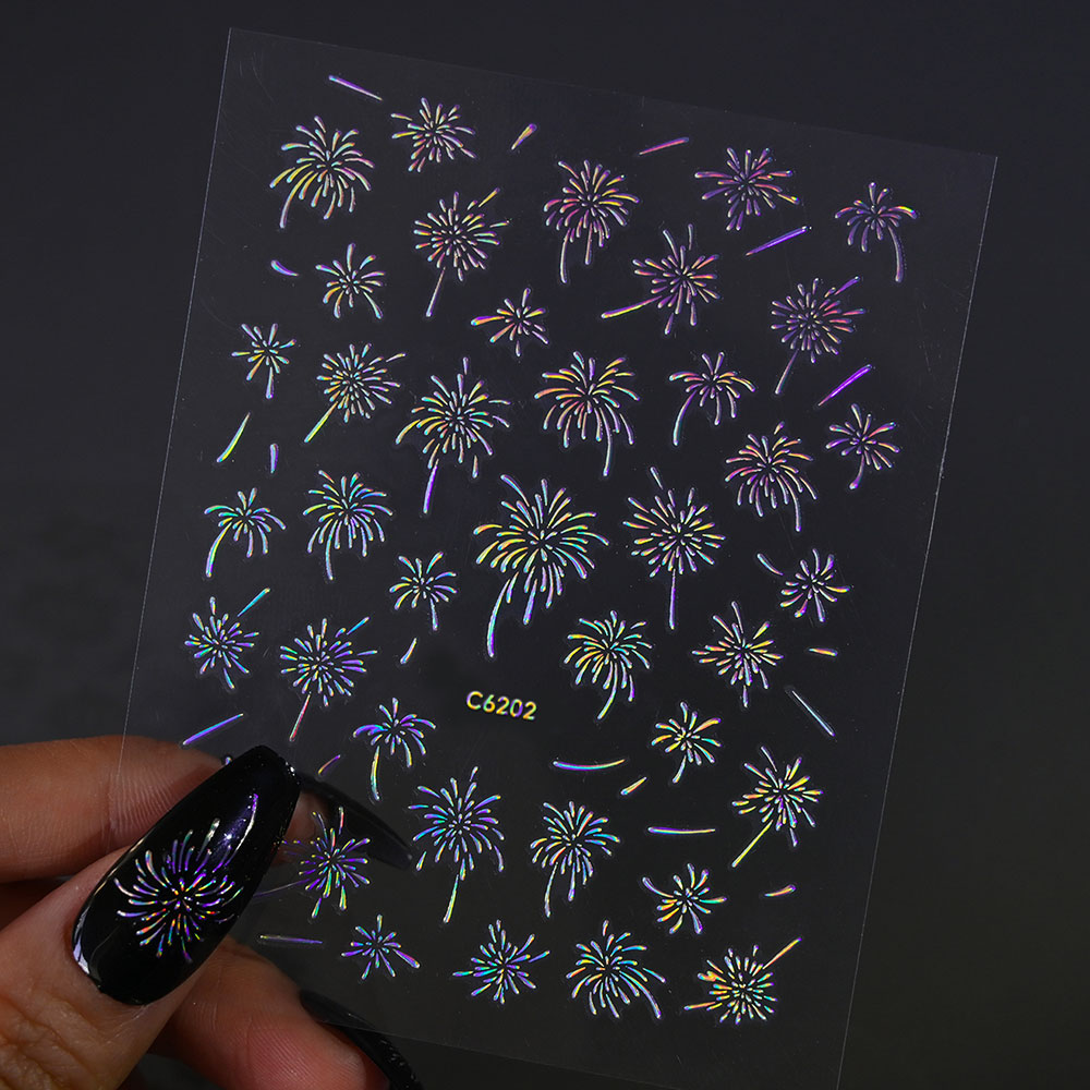 1PC レーザー花火ネイルステッカー 3D 自己粘着ブルーミ - Nail Art France のレビューと価格
