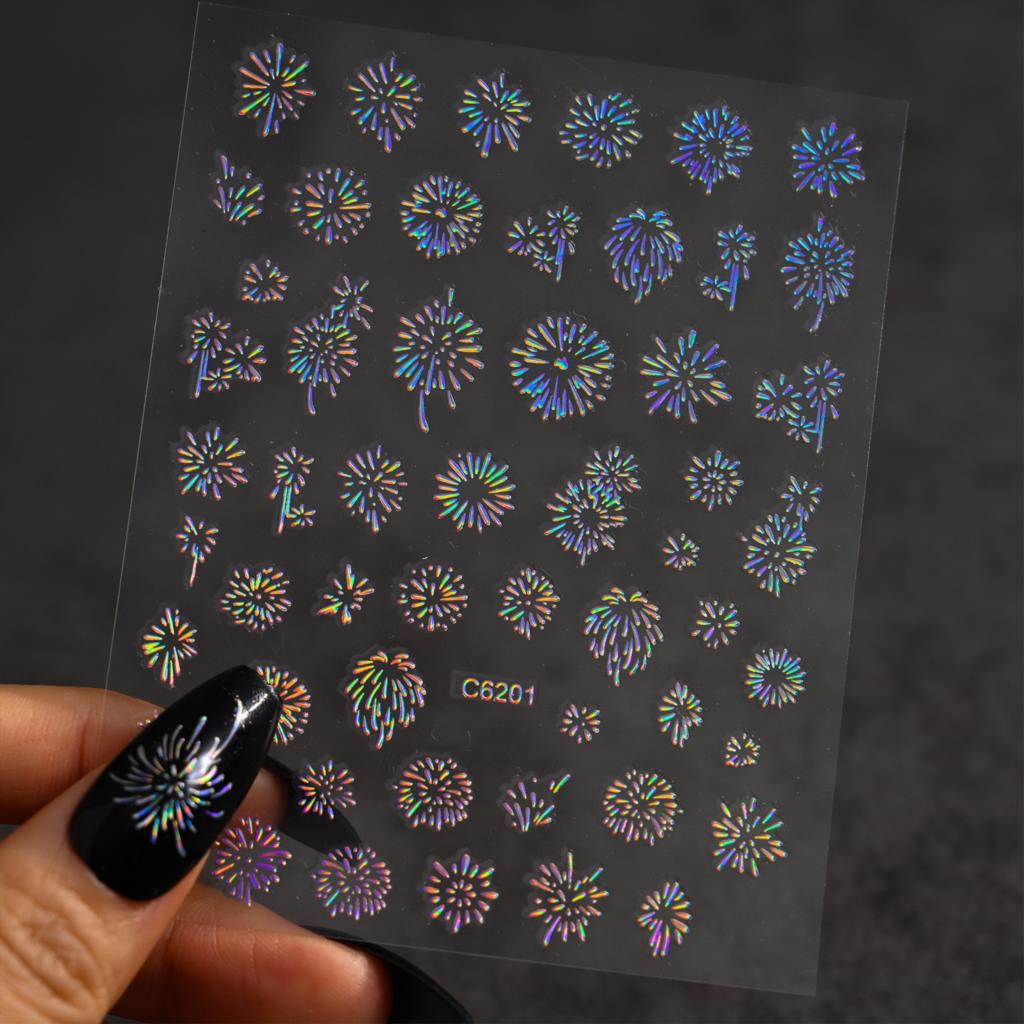 1PC レーザー花火ネイルステッカー 3D 自己粘着ブルーミ - Nail Art France のレビューと価格
