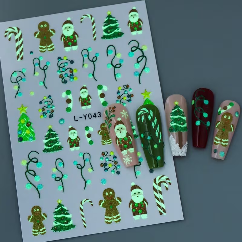3D 発光クリスマスネイルアートステッカー リース ドワーフ - Nail Art Xmas Stickers のレビューと価格