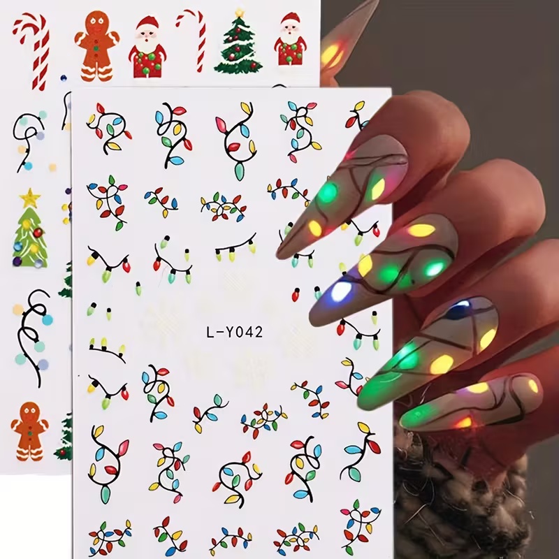 3D 発光クリスマスネイルアートステッカー リース ドワーフ - Nail Art Xmas Stickers のレビューと価格