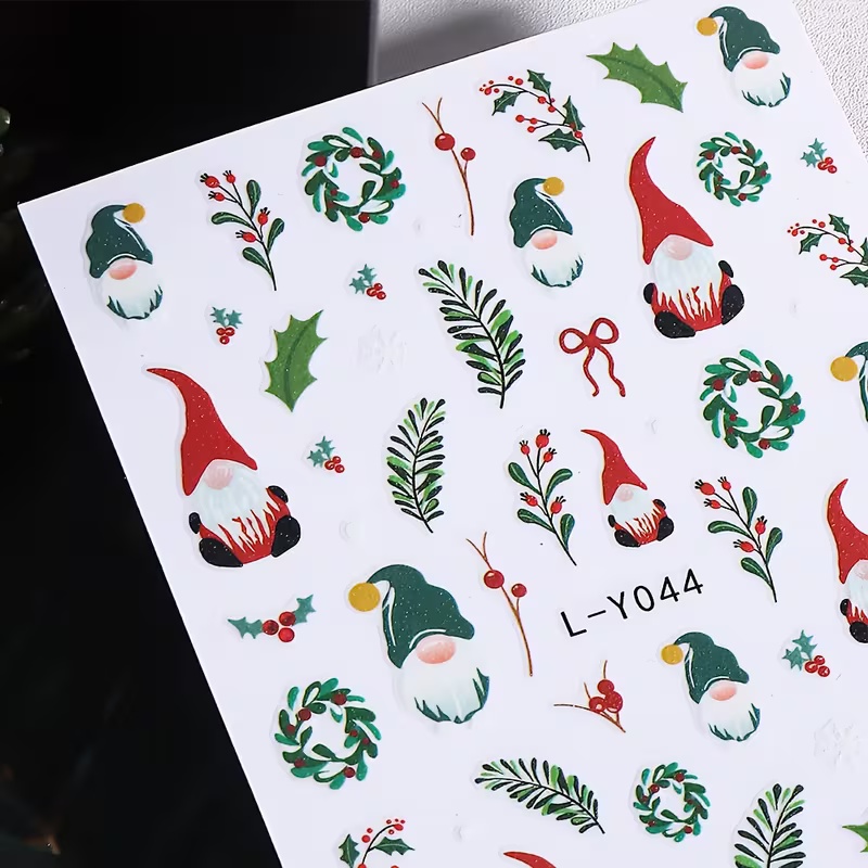 3D 発光クリスマスネイルアートステッカー リース ドワーフ - Nail Art Xmas Stickers のレビューと価格