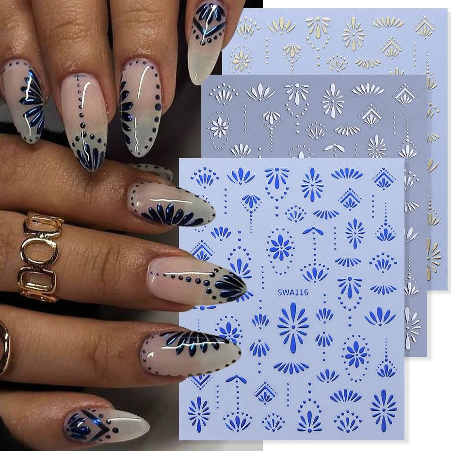 3 個ボヘミアンスタイルネイルステッカーゴールドシルバーブル - Nail Art France のレビューと価格