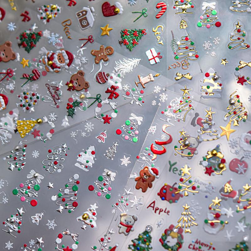 3D クリスマスネイルアートステッカー 光沢のあるゴールドの - Nail Art Xmas Tree のレビューと価格