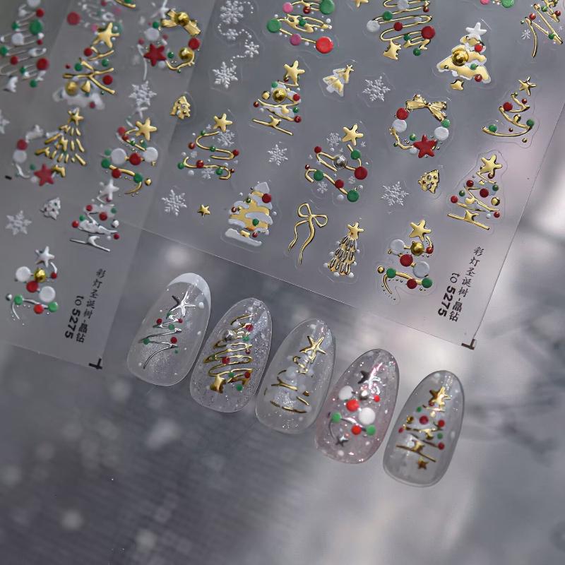 3D クリスマスネイルアートステッカー 光沢のあるゴールドの - Nail Art Xmas Tree のレビューと価格