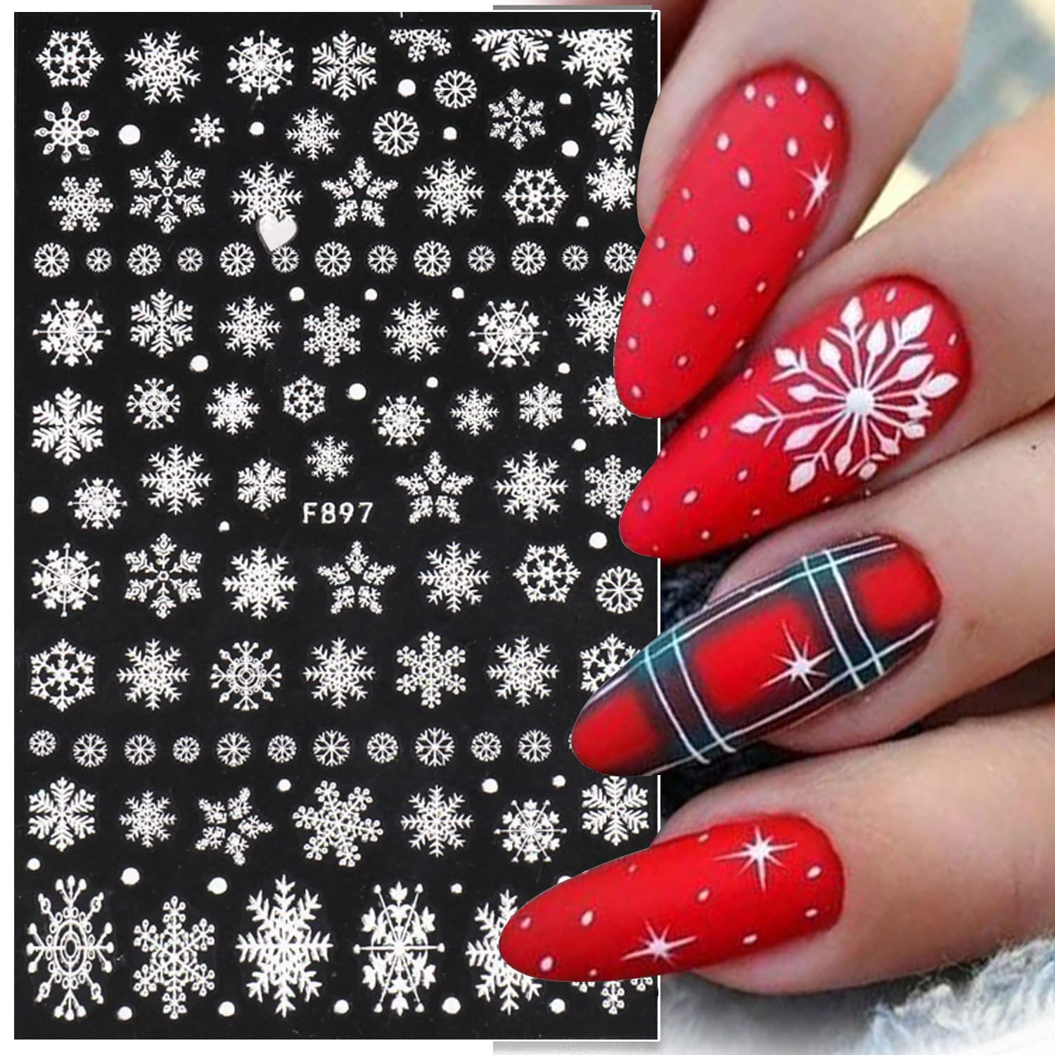 3D スノーフレーク ネイル アート デカール ホワイト ク - Nail Art Xmas Stickers のレビューと価格