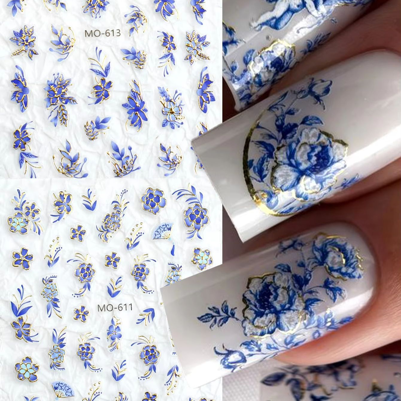 3Dフラワーネイルステッカー - 春の青い花柄デザイン、テク - Nail Art France のレビューと価格